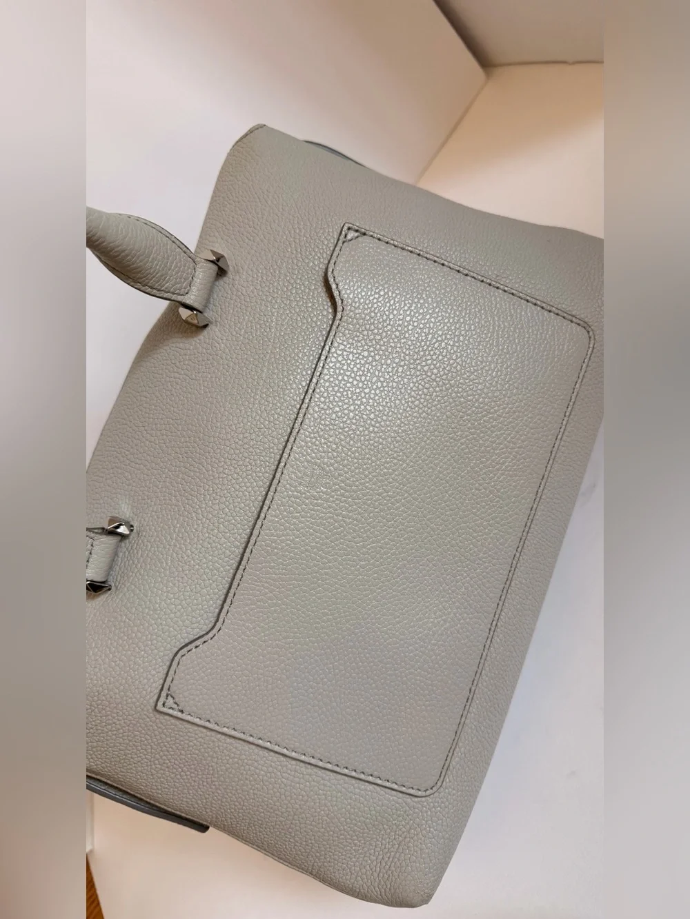 MCM Light Grey Pebbled Leather Satchel